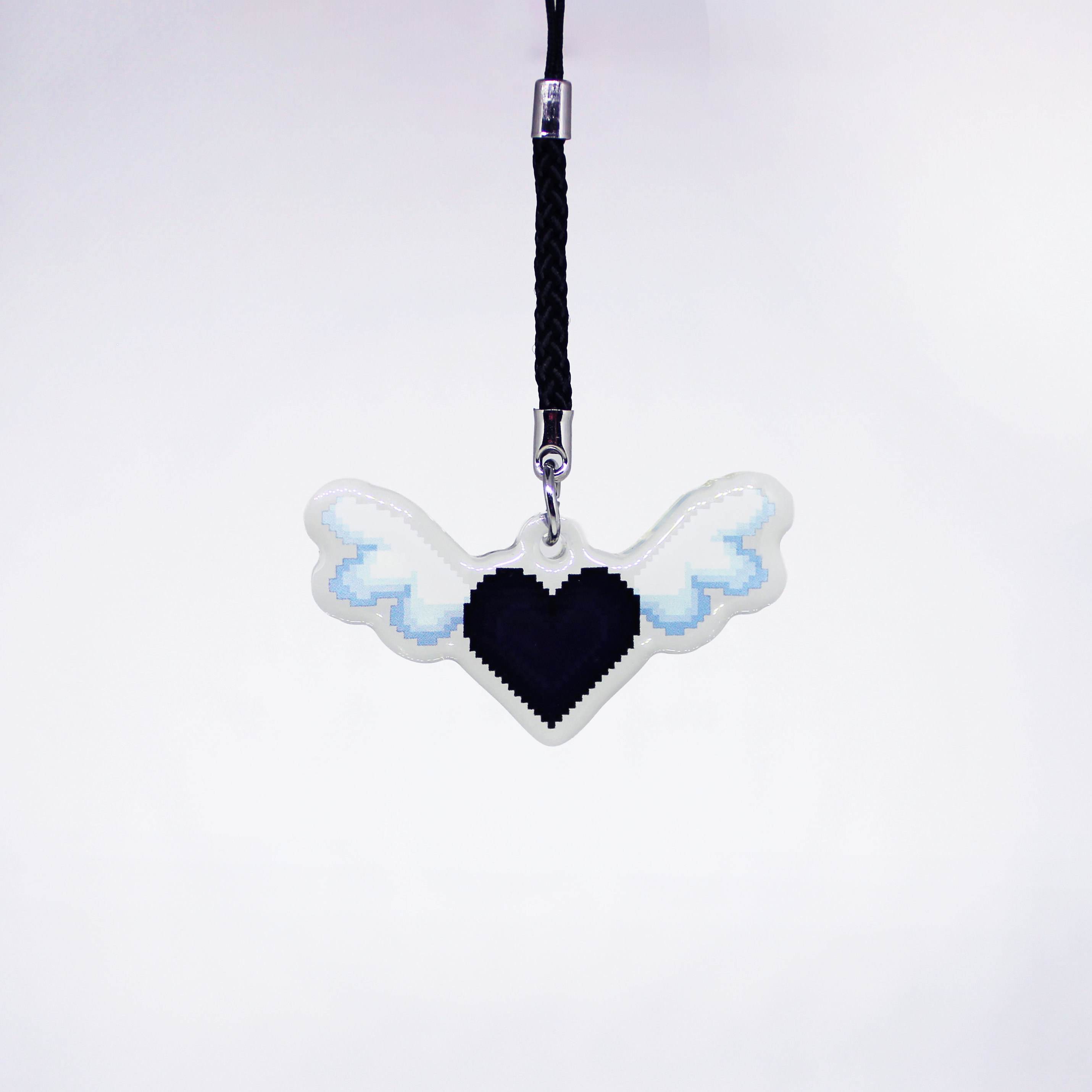 Pixel heart - Black heart with angel wings