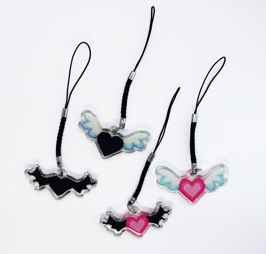 Pixel heart - Black heart with angel wings