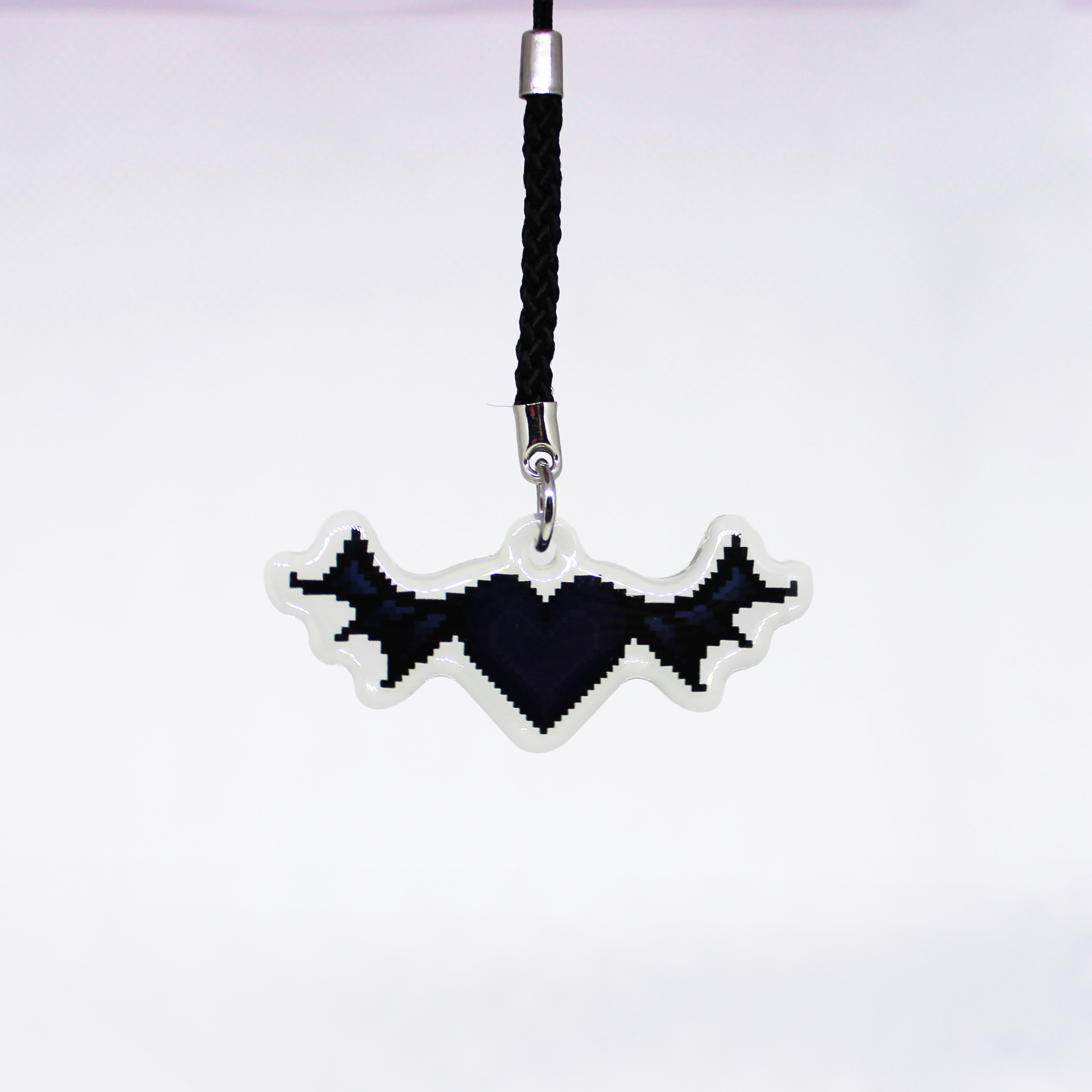 Pixel heart - Black heart with bat wings